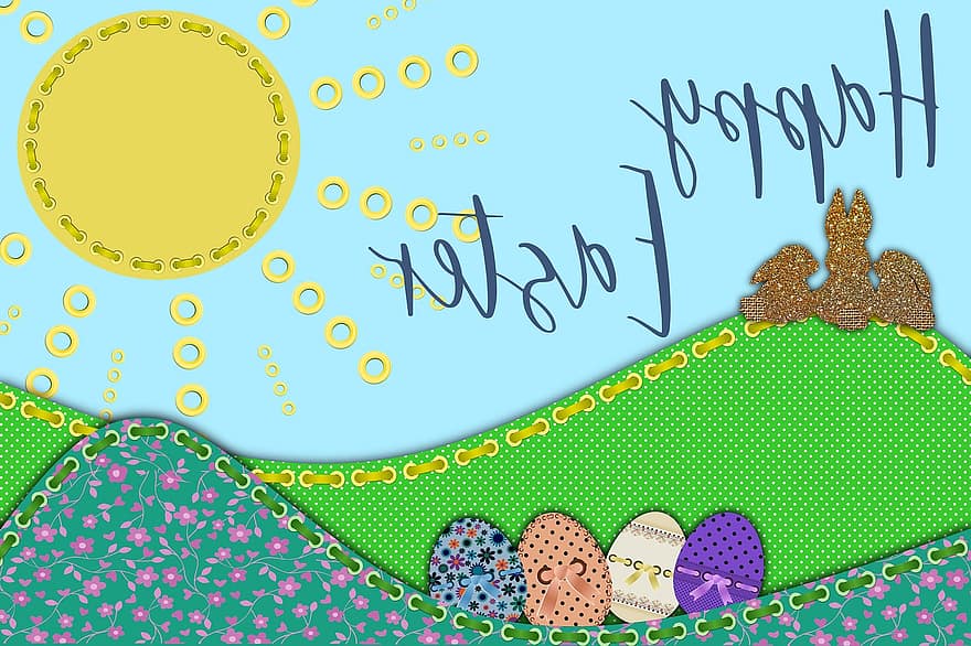 gelukkig Pasen, Pasen, Pasen achtergrond, vakantie, wenskaart, paashaas, Paas eieren, kleurrijke achtergrond, vector, illustratie, achtergronden