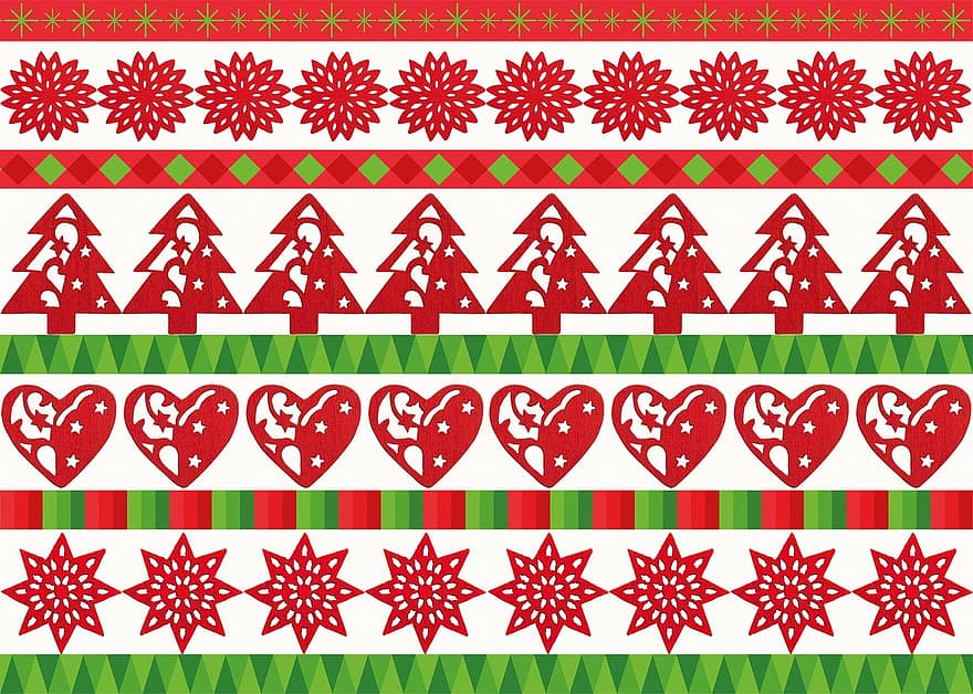jul, ikon sæt, bands, stjerne, fyrretræ, hjerte, rød, grøn, Design materiale, træ, laserskæring
