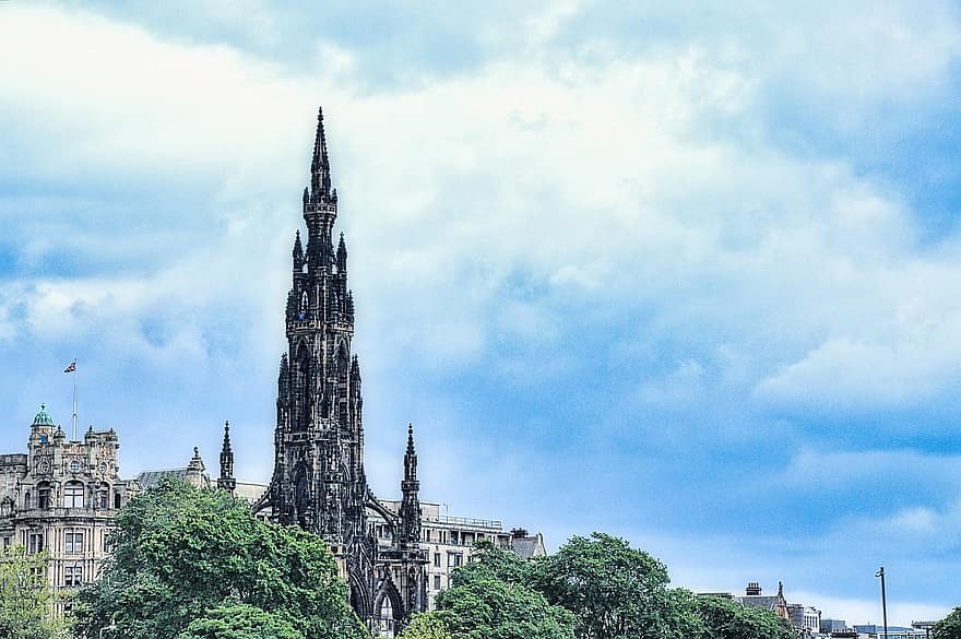 památník, architektura, Edinburgh, nebe, mraky, Skotsko