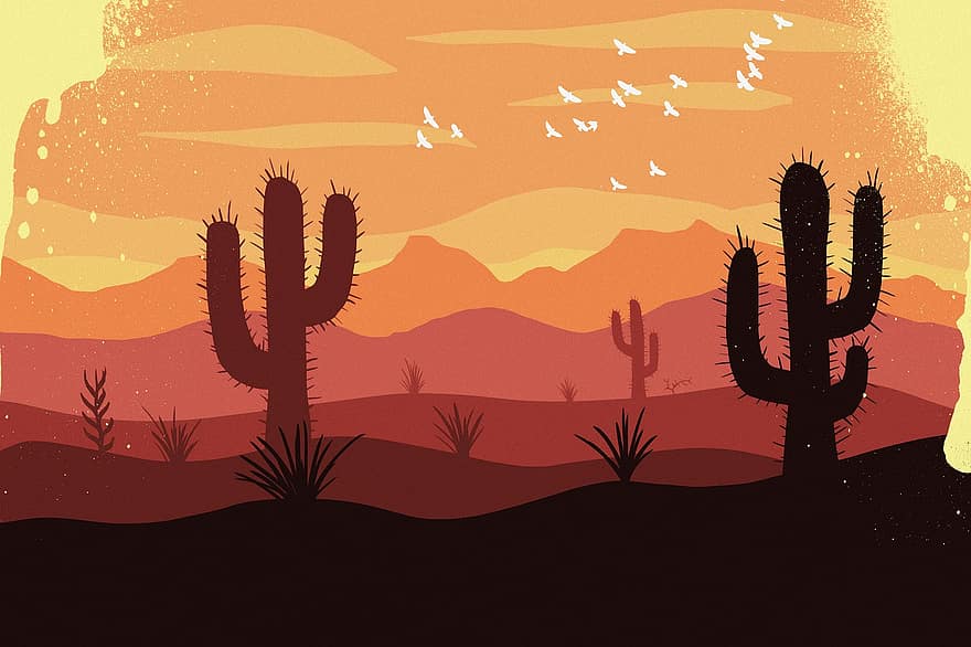 woestijn, cactus, zomer, clip art