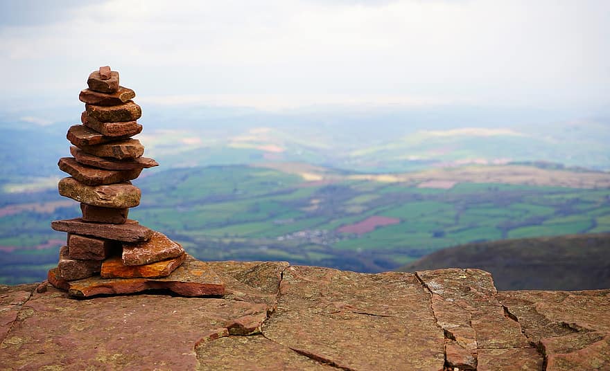Cairn, akmenys, krūva, kamino, balansas, pobūdį, kraštovaizdį, wales, Brecon, uk, Rokas