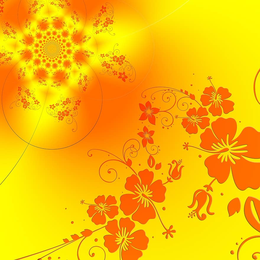 kwiaty, kwiatowy wzór, flora, żółty, Pomarańczowy, kolor, wzór, szablon, retro, kwitnąć, kwiat