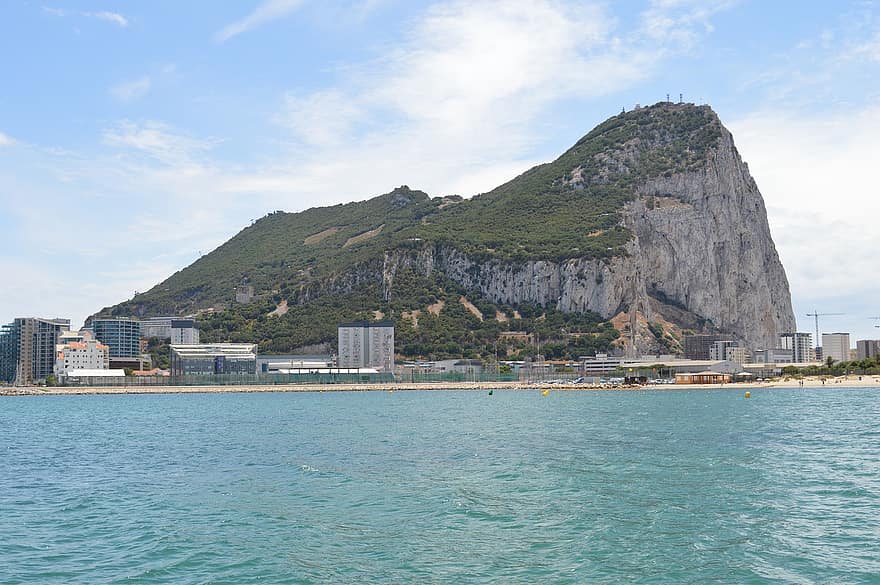 montanha, oceano, rochas, Gibraltar, Inglaterra, Espanha, litoral, agua, verão, viagem, azul