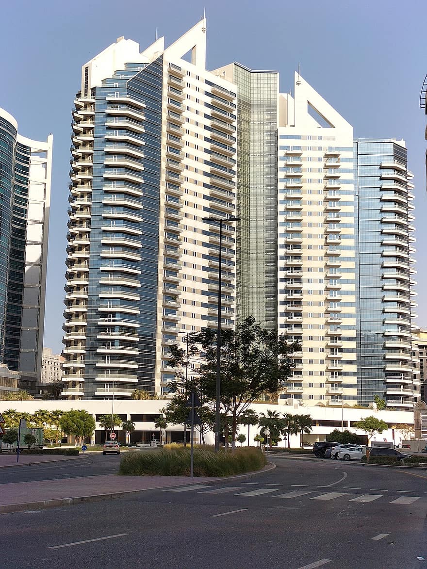 épület, nagy emelkedés, hivatal, utcák, építészet, Dubai építés, Dubai iroda, Dubai utcák, Dubaihighrise