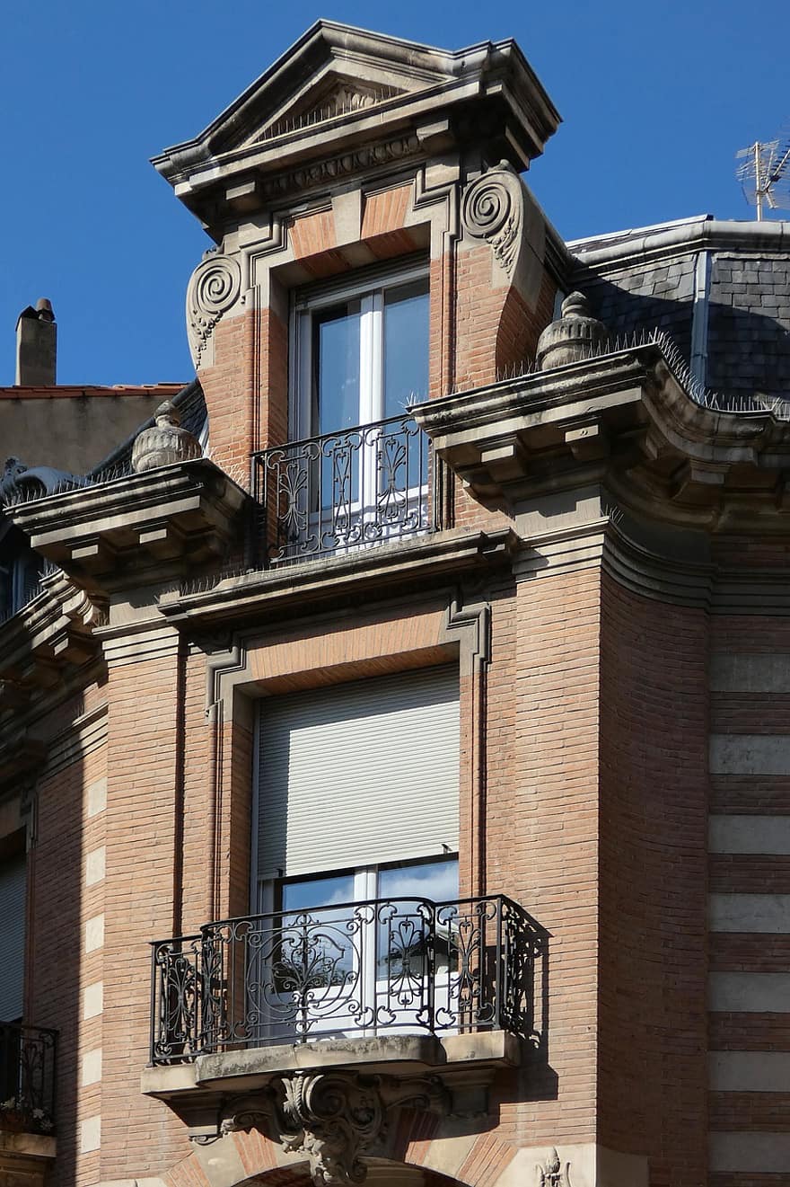 hus, vindu, balkong, fasade, historisk, arkitektur, occitania