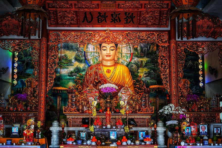 بوذا ، معبد ، زين ، اللون ، سلام ، آسيا ، راهب ، حضاره ، احتراق ، فيتنام ، دين