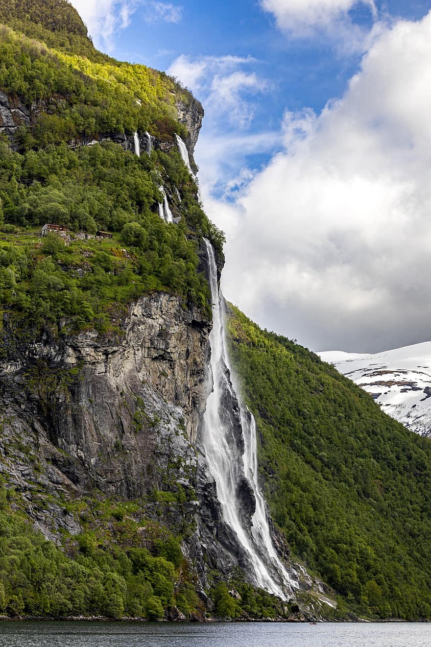 Norge, sju systrar vattenfall, fjordar, vattenfall, bergen, natur, landskap, kaskad