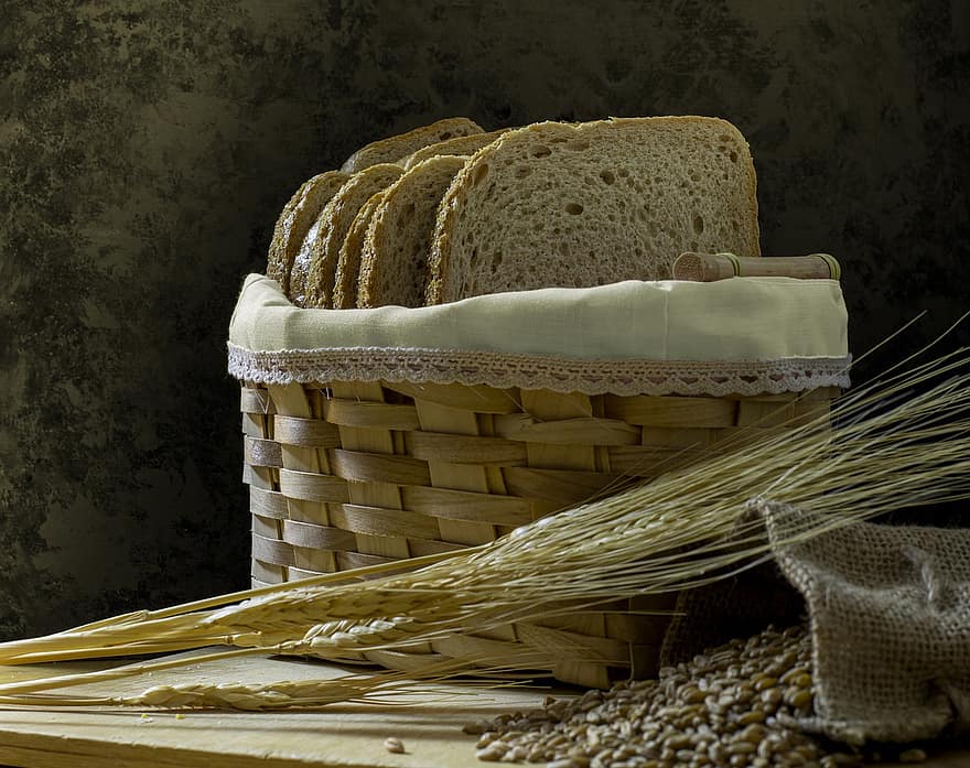 хляб, пшеница, кошница, храна, самун хляб, кошница за хляб, парчета хляб