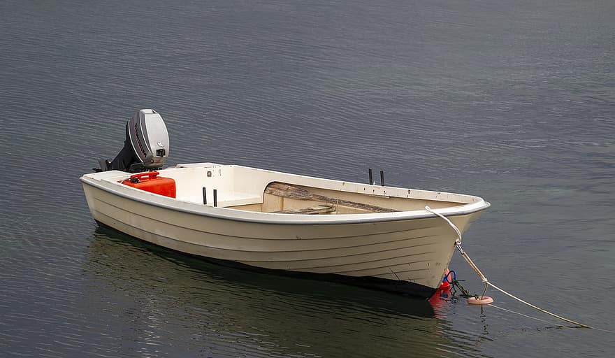 лодка, привязанного, море, пришвартованный, моторный катер, подвесной мотор, маленькая лодка, воды, весло, Норвегия