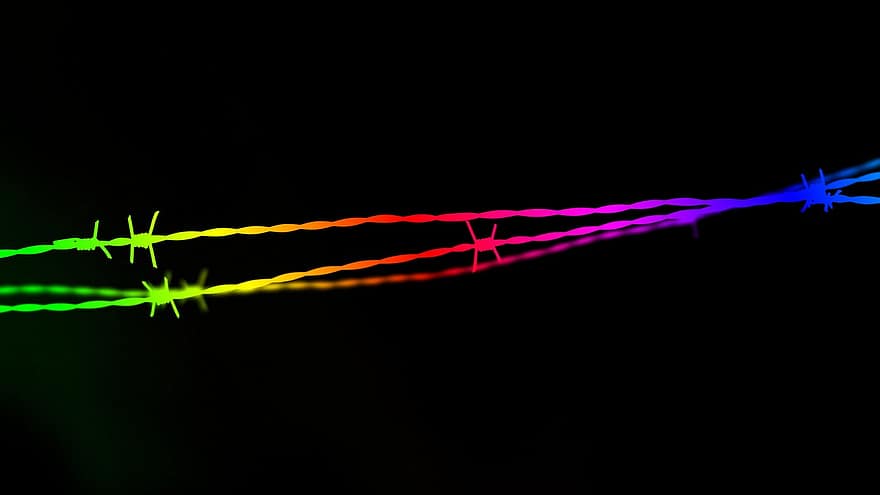 ワイヤー、とげ、虹、有刺鉄線