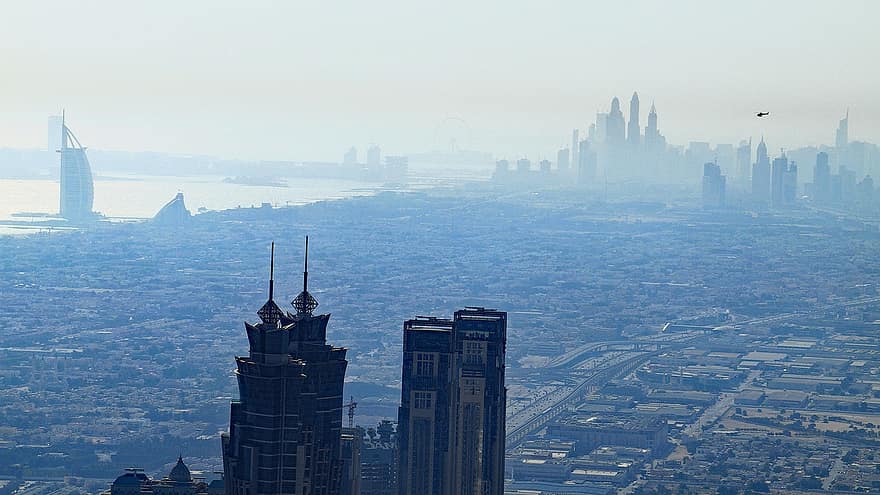 dubai, emiraten, horizon, stad, wolkenkrabbers, hoogbouw, stadsgezicht, gebouwen, uitzicht op de stad, stedelijk