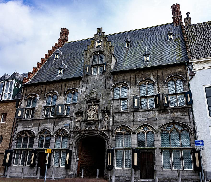 Middelburg, bygning, torget, Zeeland, nederland, holland, fasade, historisk, gamleby, gotisk, arkitektur