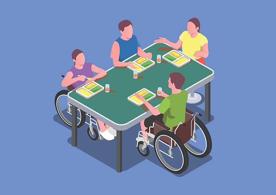 integrace, zvláštními potřebami, rozmanitost, interakce, postižení, židle, kolo, Vypnutý, péče, mobility, lidé