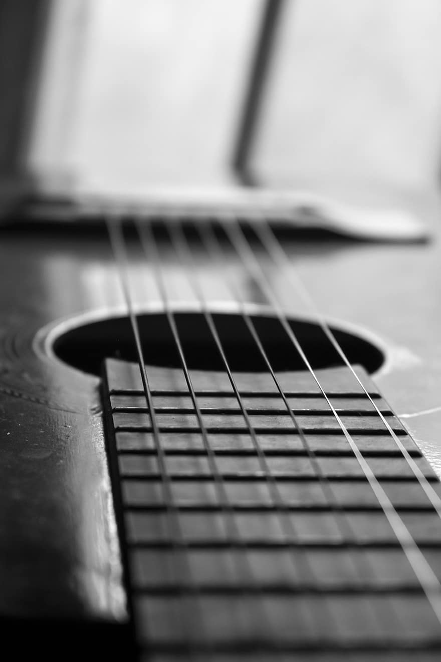гитара, строки, черное и белое, обои на стену, Музыка, инструмент, акустическое, развлекательная программа, фон, мобильные обои, музыкальный фон