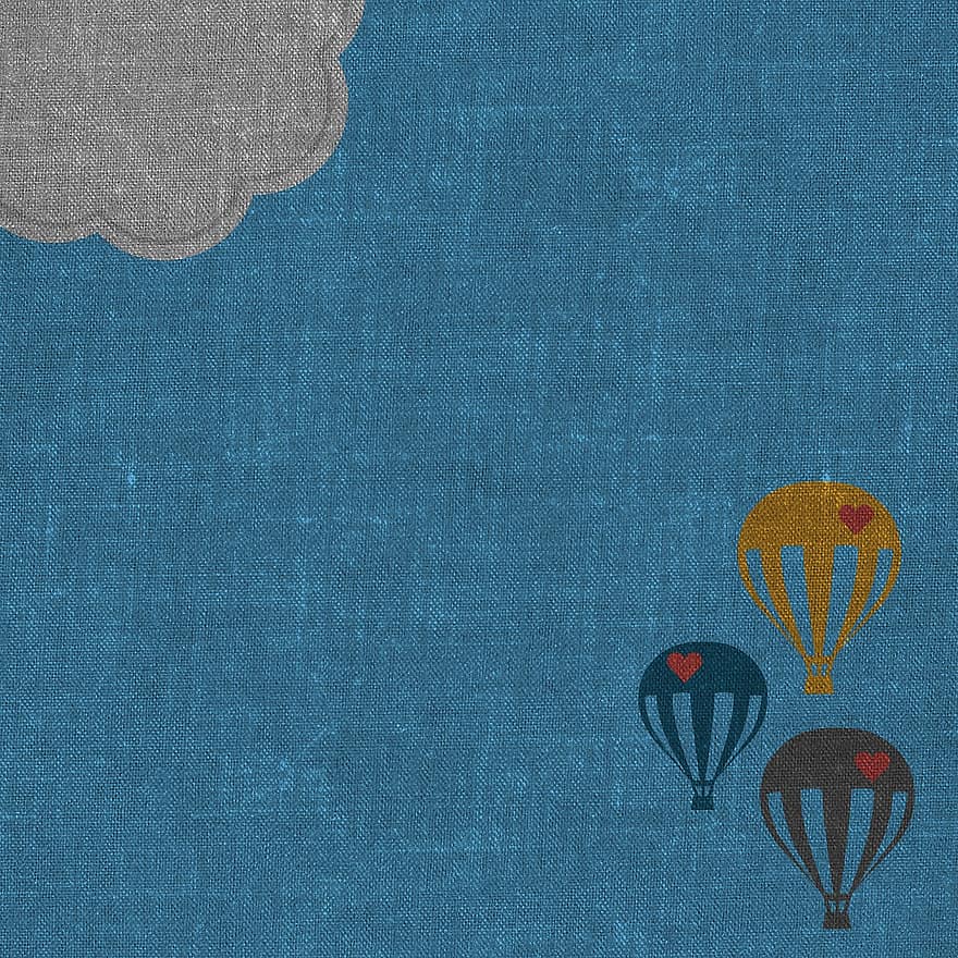 montgolfières, ciel, Contexte, nuage, cœurs, frontière, carte, texture, impression, scrapbooking, fond d'écran