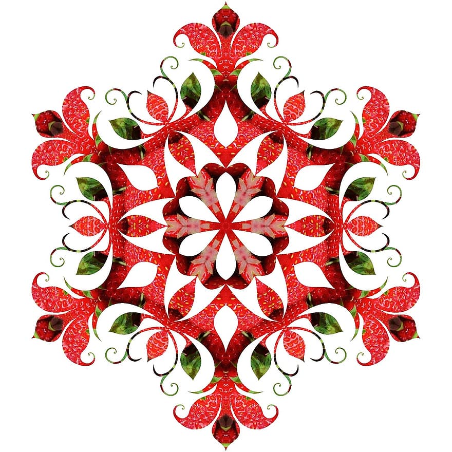 mandala, pola, ornamen, merah, stroberi, lambang, struktur, dekoratif