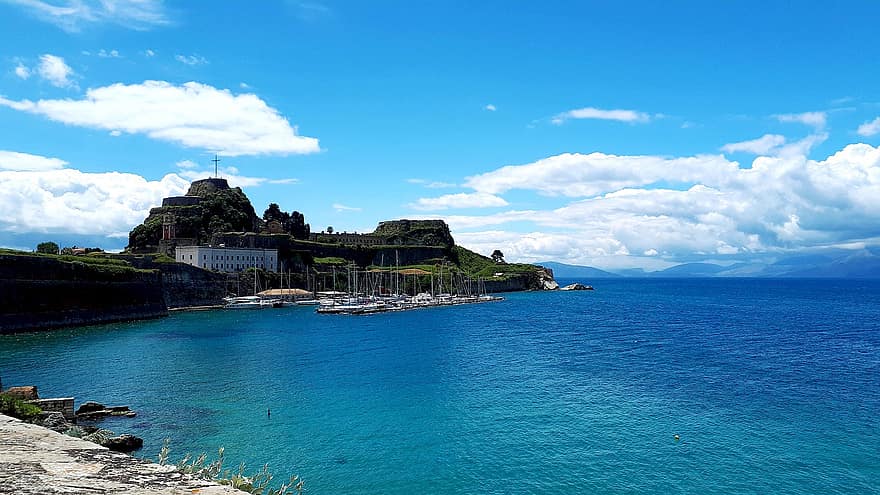 Korfu, Insel, Wasser, meer, Urlaub, sommer, himmel, blå, kystlinje, vann, landskap