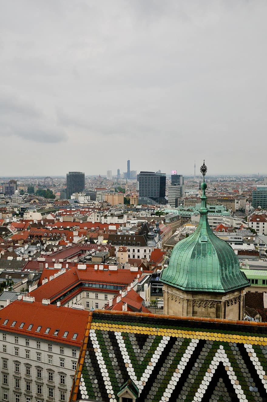 stad-, reizen, Europa, toerisme, Wenen, Oostenrijk, stad, architectuur, gebouwen, dak, stadsgezicht