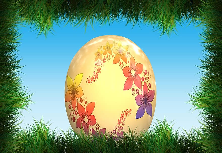 örvény, húsvéti, húsvéti tojás, tojás, virág, kacskaringó, fű, rohanás, zöld, rét, fűszál