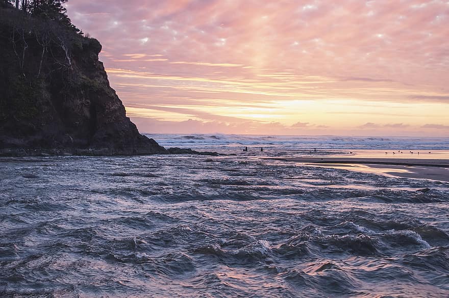 Ocean, Sunset, Coast, Oregon, coastline, dusk, water, summer, landscape, wave, sunrise