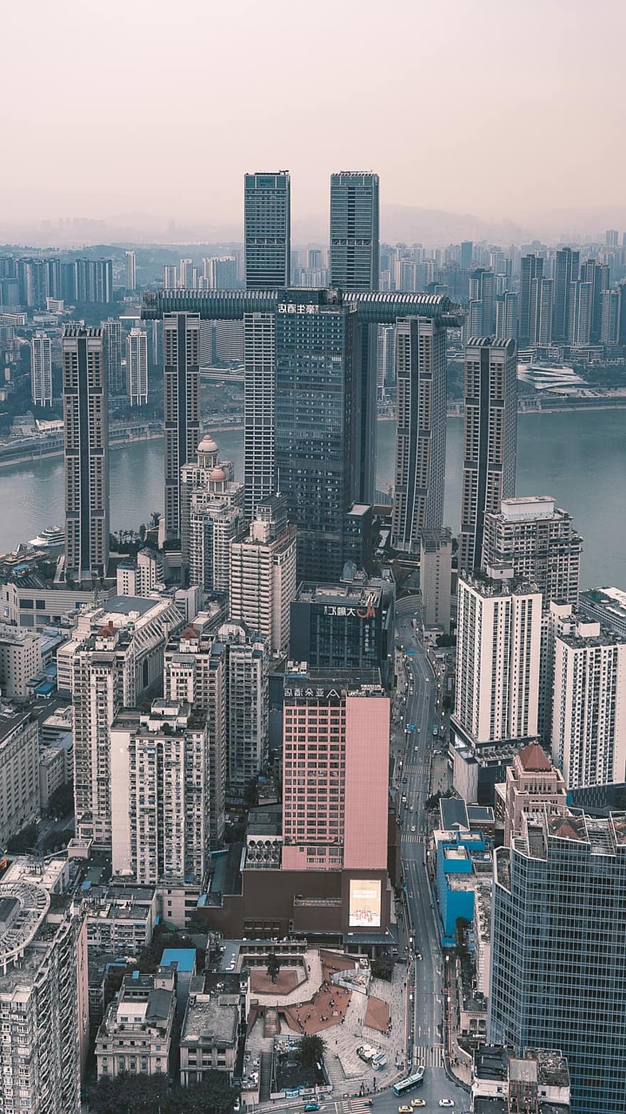 Chongqing, Chine, ville, Hongyadong, rivière Yangtze, Shanghai, l'horizon, grattes ciels, architecture, tour de télévision perle orientale, tour de shanghai