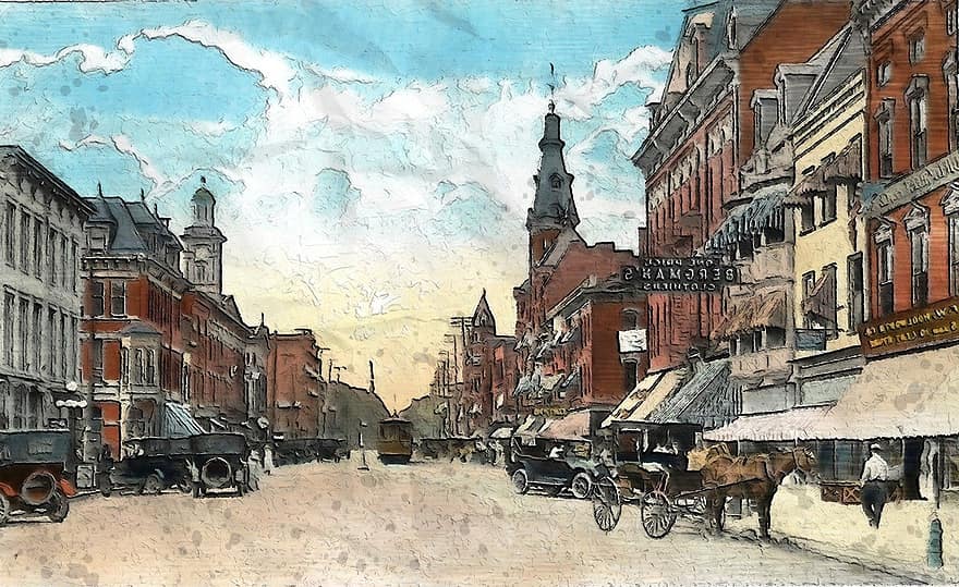 Ohio Paint Street Chillicothe, Ohio, Farbe, Straße, Stadt, Jahrgang, alt, klassisch, historisch, Auto, Pferd