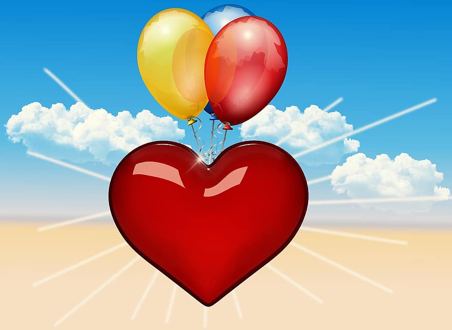 Latar Belakang, balon, jantung, rumput, halme, cinta, kelembutan, hari Valentine, hubungan, percintaan, romantis