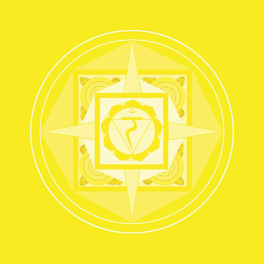 mandala, Solar plexus, chakra, gul, manipura, energi, Religion, symbol, gylden, yoga