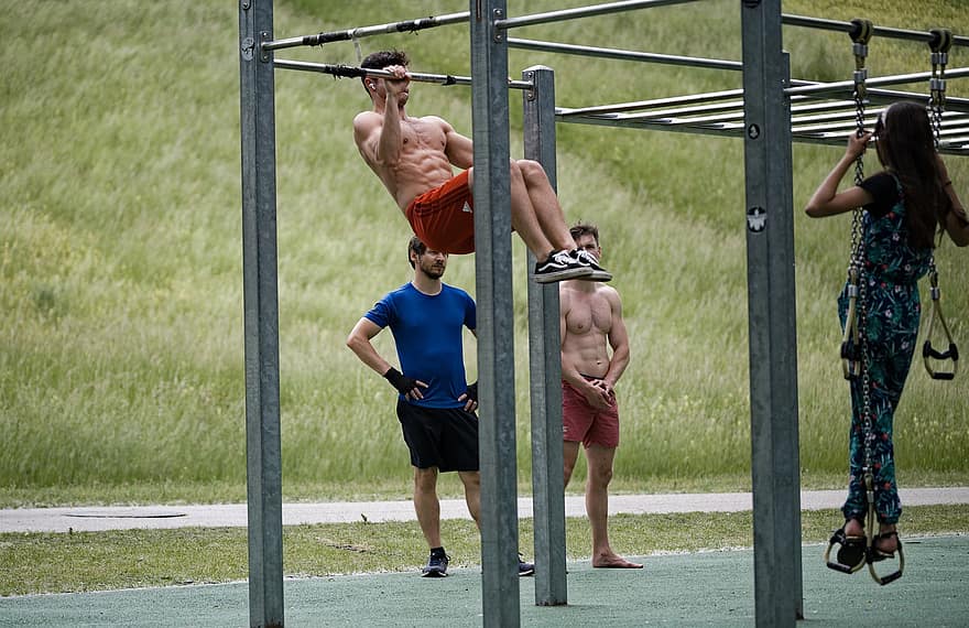 exercite-se, parque, fisiculturismo, Treinamento, exercício, bem estar, Fisiculturistas, músculos, homens