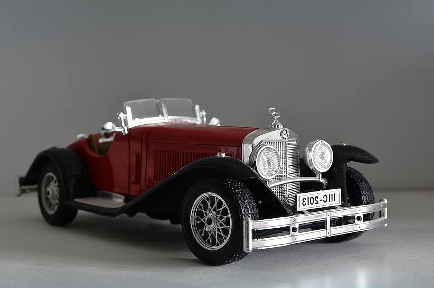 Mercedes-benz Ssk, modelauto, collectible, vintage auto, 1928 Mercedes-benz Ssk, antieke auto, verzameling, auto, landvoertuig, oubollig, vervoer
