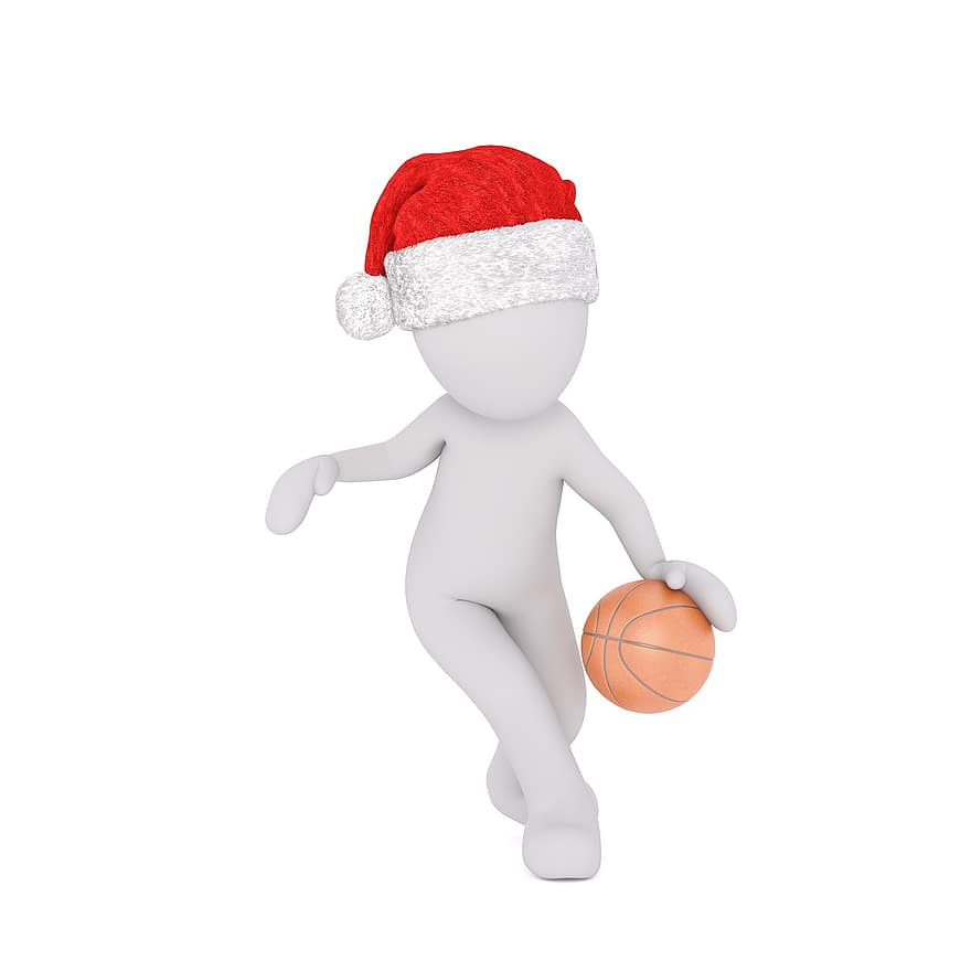 White Male, 3d Model, Figure, White, Christmas, Santa Hat, Basketball, Volleyball, Play, Sport, Volley