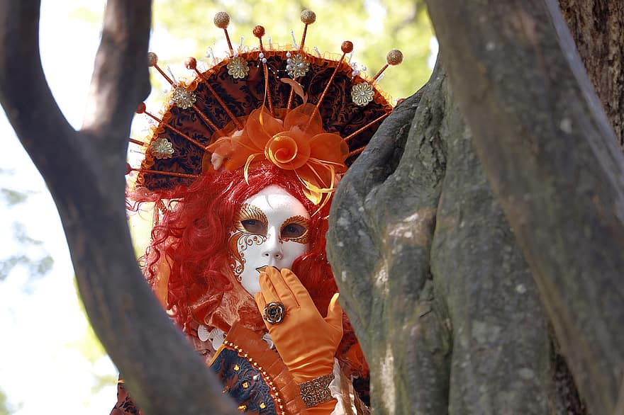Venecijos karnavalas, kostiumas, maskuoti, karnavalas, festivalis, kultūros, moterys, kaukė, kelių spalvų, keliaujantis karnavalas, vienas asmuo