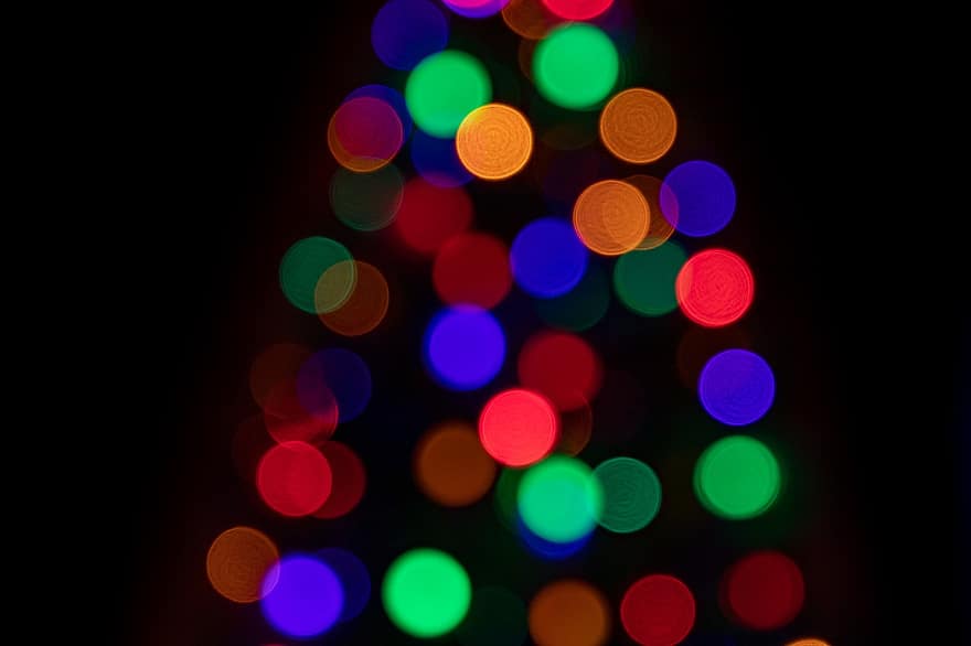 pohon Natal, bokeh, lampu, penerangan, kabur, latar belakang, abstrak, tidak fokus, multi-warna, diterangi, berkilau