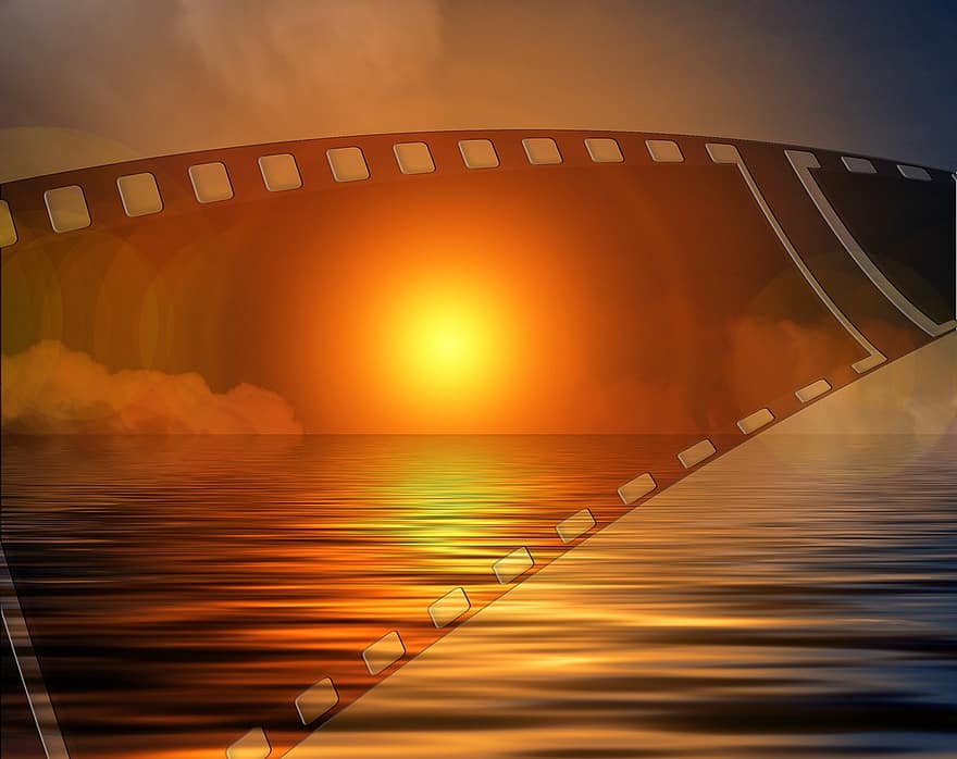 film, filmstripe, video, kino, solnedgang, vann, bølge, innsjø, ferier, Ferievideo, demonstrasjon