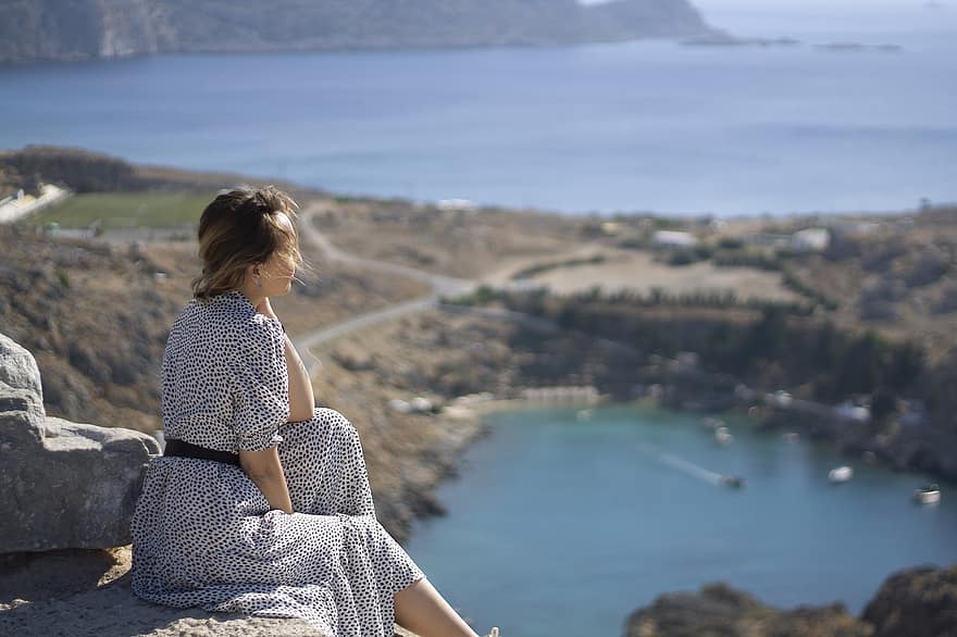 moteris, jūros, uolos, poilsio, atsipalaiduoti, kelionė, kraštovaizdį, Turkija