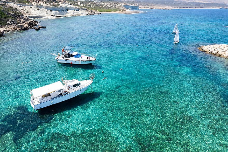 Yachts, Boats, Sea, Coast, Aerial, Water, Cyprus, Harbor, Seascape