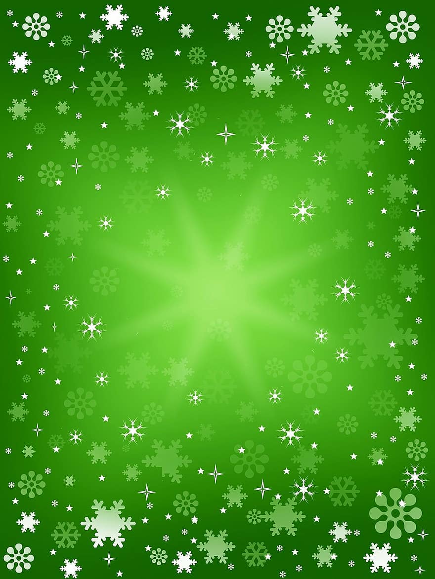 Pozadí, zimní pozadí, zimní, sníh, sněhové vločky, hvězd, abstraktní, zelená, zelené pozadí, zelená abstraktní, zelené hvězdy