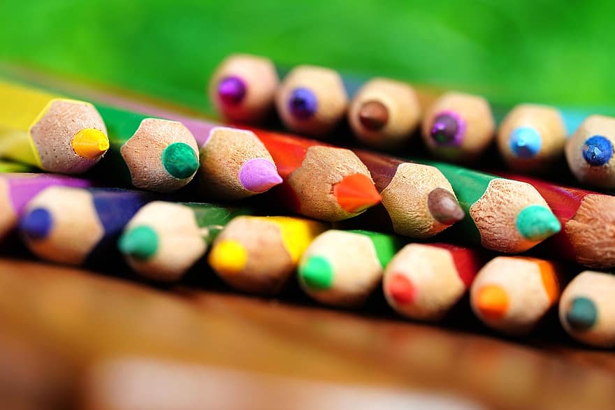 färgade pennor, pennor, konstmaterial, färgrik, ritning, mönster