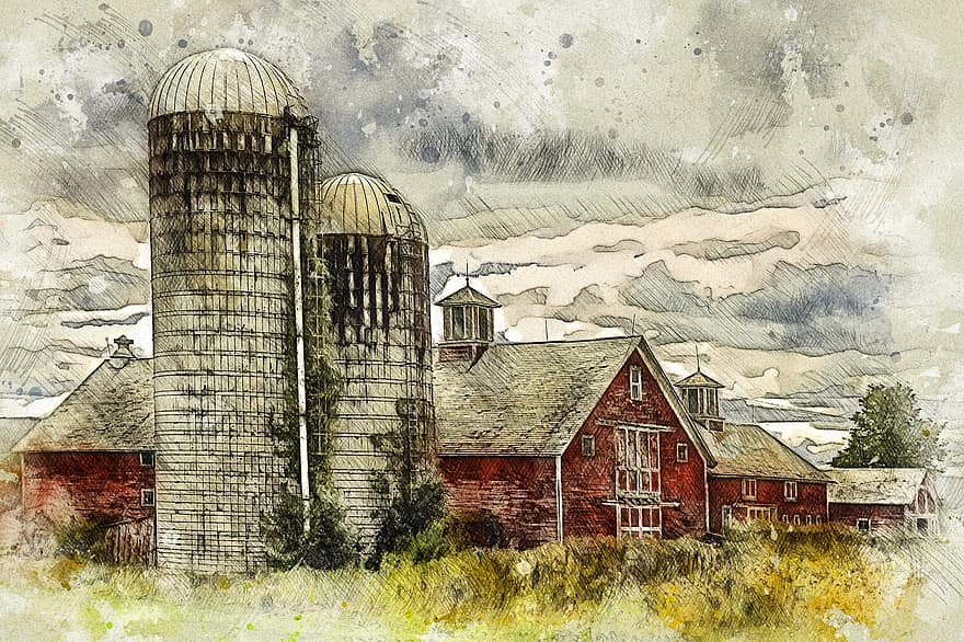 silos, granero, Vermont, Nueva Inglaterra, America, granja, agricultura, al aire libre, país, rural, puesta de sol