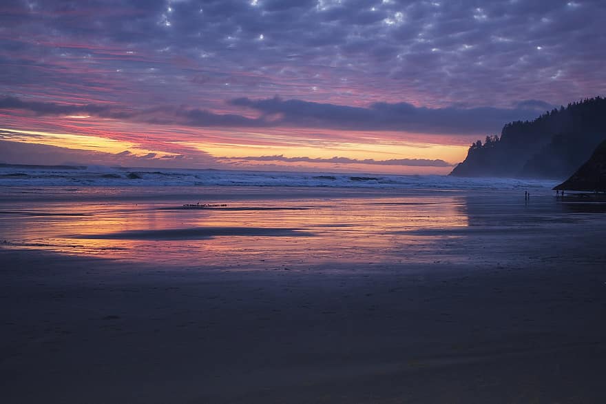 Strand, Ozean, Sonnenuntergang, Küste, Oregon, Landschaft, Dämmerung, Sand, Wasser, Sommer-, Sonnenaufgang