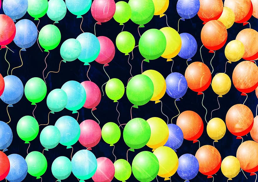рожден ден, страна, балони, празнувам, празненство, повод, текстуриран, гръндж, заден план, модел, дизайн