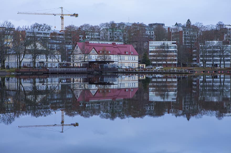 lappeenranta, rzeka, Miasto, Finlandia, jezioro, architektura, odbicie, przemysł budowlany, zbudowana struktura, woda, pejzaż miejski