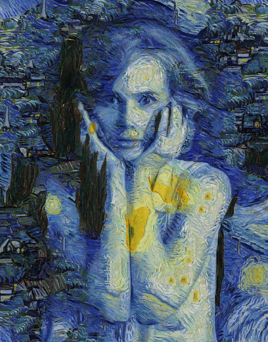 kvinna, komponera, skönhet, konst, modell, van Gogh, att måla, abstrakt, Att färga