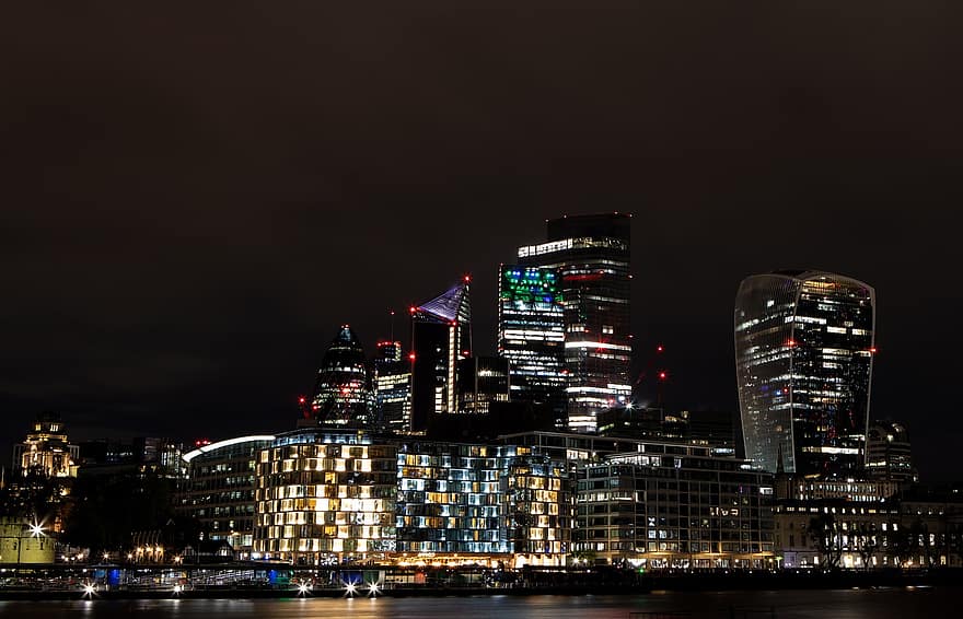 Banca del Sud, Ricetrasmittente, Londra di notte, Tamigi, urbano, orizzonte, skyline di Londra, turismo, attrazione, Gran Bretagna, Londra