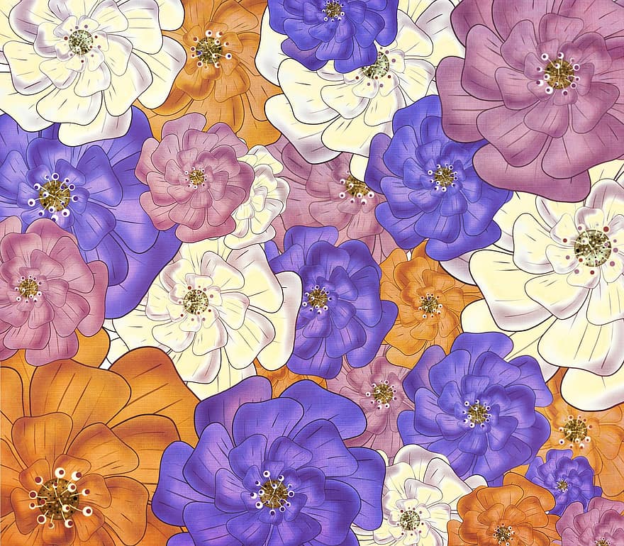 Muster, Blumen, Hintergrund, Frühling, Blume, Natur, Kunst, Flora, bunt, Design, Textur