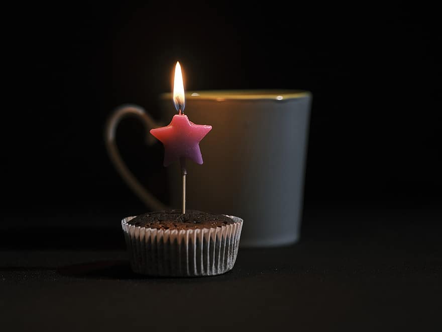 Coffee, Cupcake, Refreshment, Snack, Tea, candle, flame, fire, natural phenomenon, close-up, burning
