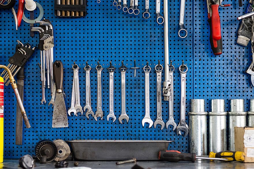 eines, garatge, reparació, clau clau, clau anglesa, metall