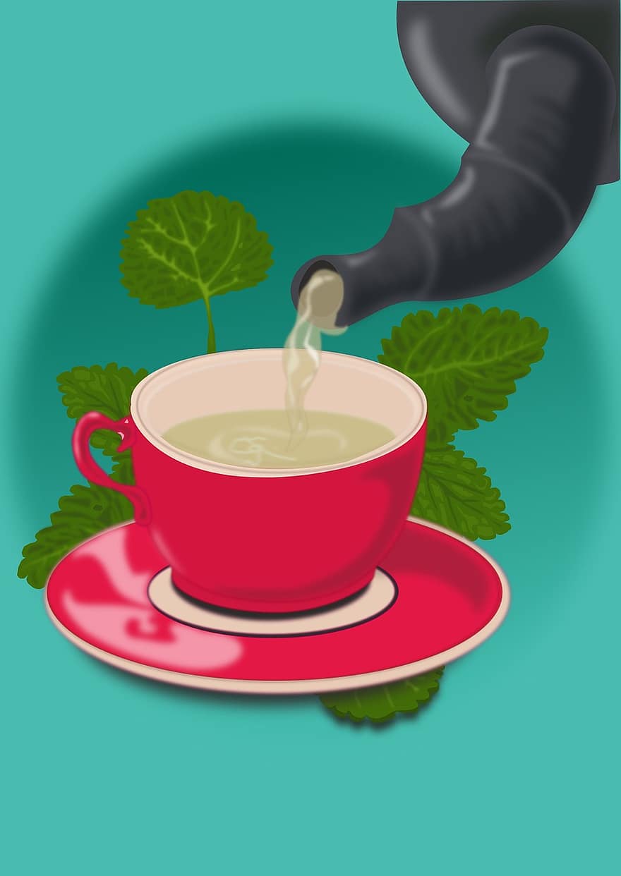 чай, чаша, чаша чай, питие, храна, течност, илюстрация, гореща напитка