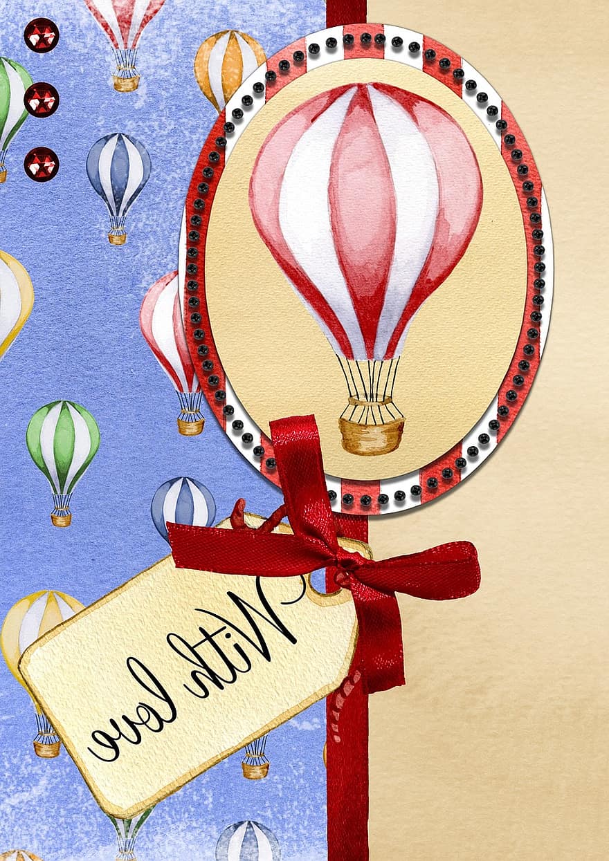 愛を込めて、挨拶、カード、メッセージ、熱気球、可愛い、祝う、お祝い、おめでとう、日、イベント