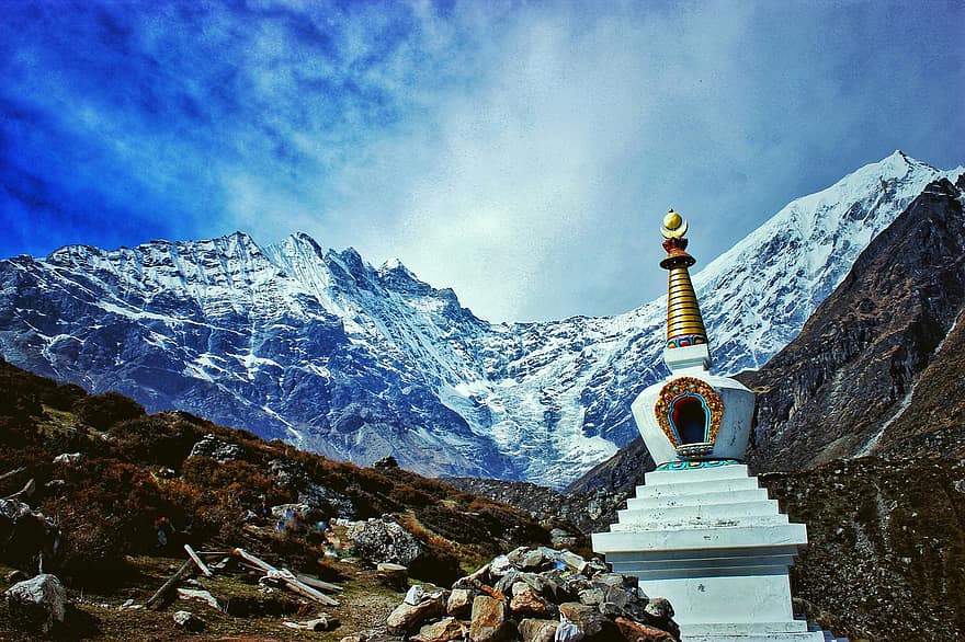 bergen, Himalaya, snö, vandring, buddhist, natur, alpin, turism, kathmandu, nepal